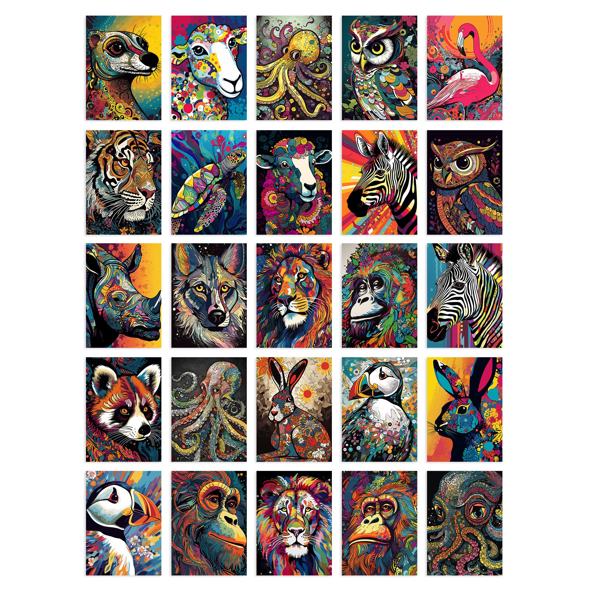 Artery8 50 Pcs Vibrant Colourful Wild Animal Aesthetic Fun Collage Kit Wall Art Prints A6 Set Pack 14.8 x 10.5 cm (5.8 x 4.1) Bedroom Home Student Teen Room Decor Poster
