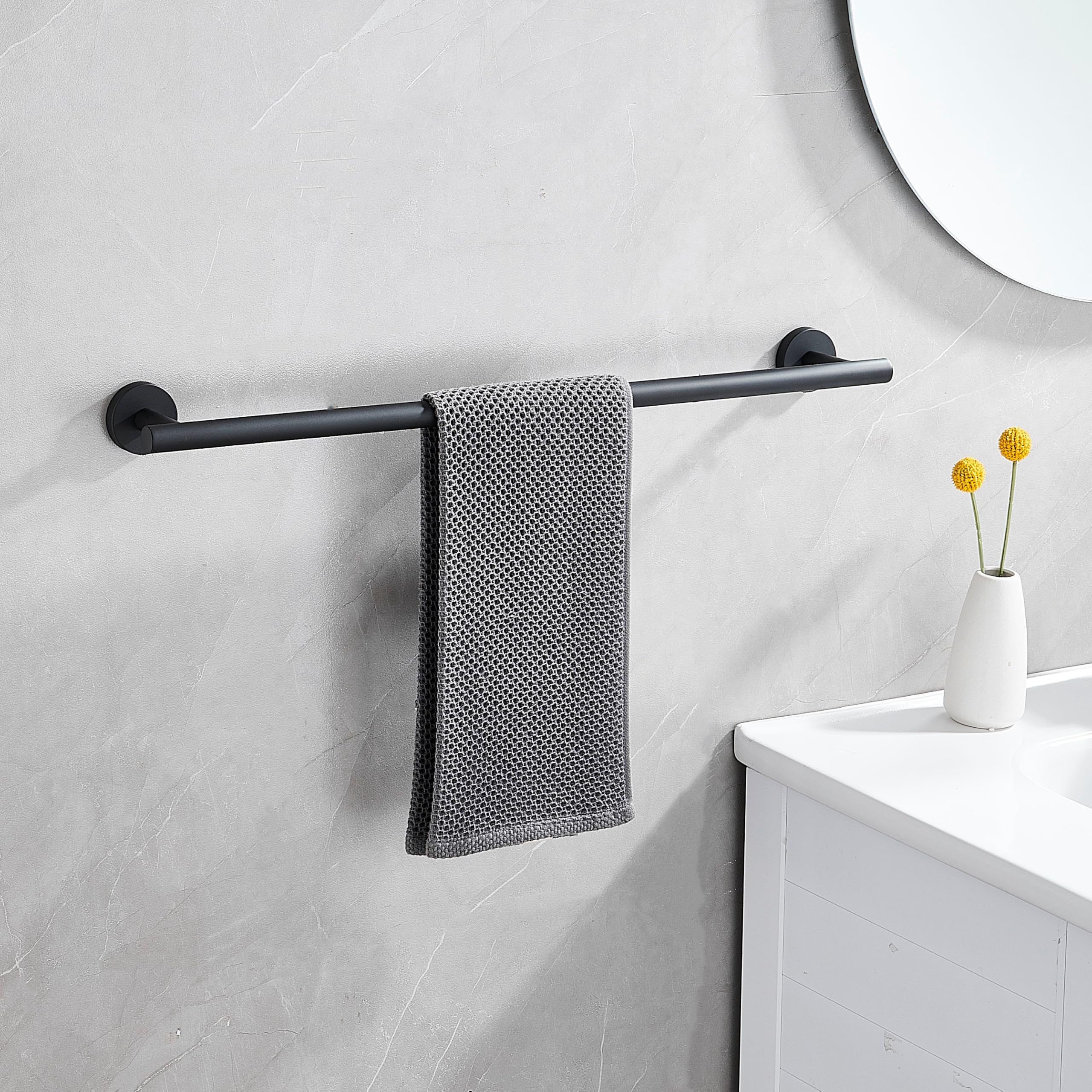 24Inch Bathroom Towel Bar, NSCMQSL Stainless Steel Towel Racks for Bathroom, Single Towel Rod for Bathroom Heavy Duty Wall Mounted Towel Rack Hanger(Matte Black)