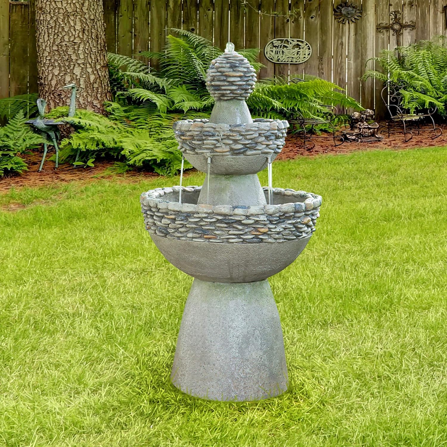 Peaktop FI0030AA Majestic Zen 3 Tiered Stone Like Floor Waterfall Water Fountain for Outdoor Patio Garden Backyard Decking with Pump, 37" Height, Gray : Garden & Outdoor