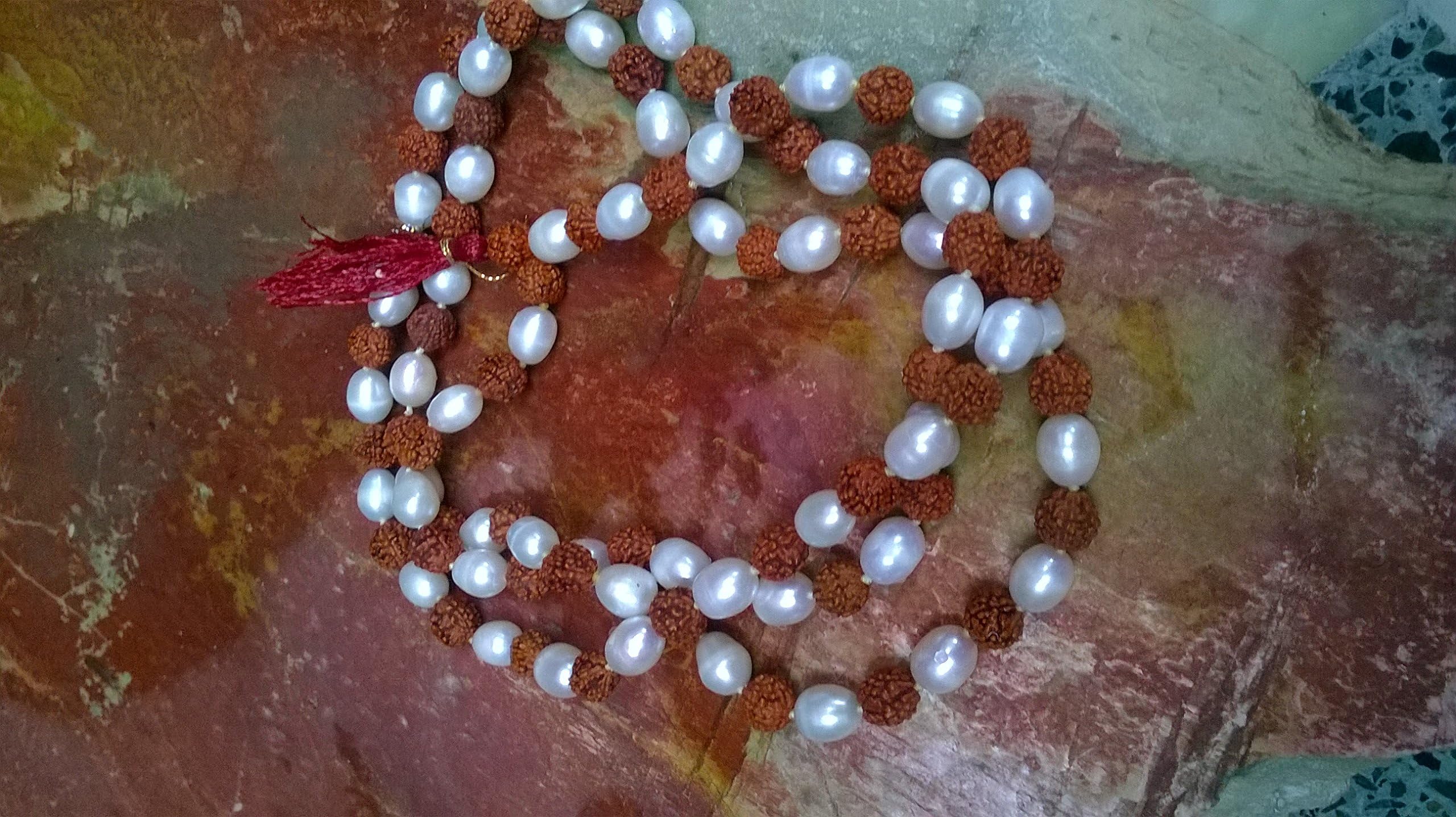 8 MM RUDRAKSHA RUDRAKSH PEARL MOTI JAPA MALA ROSARY 108 +1 BEAD HINDU MEDITATION