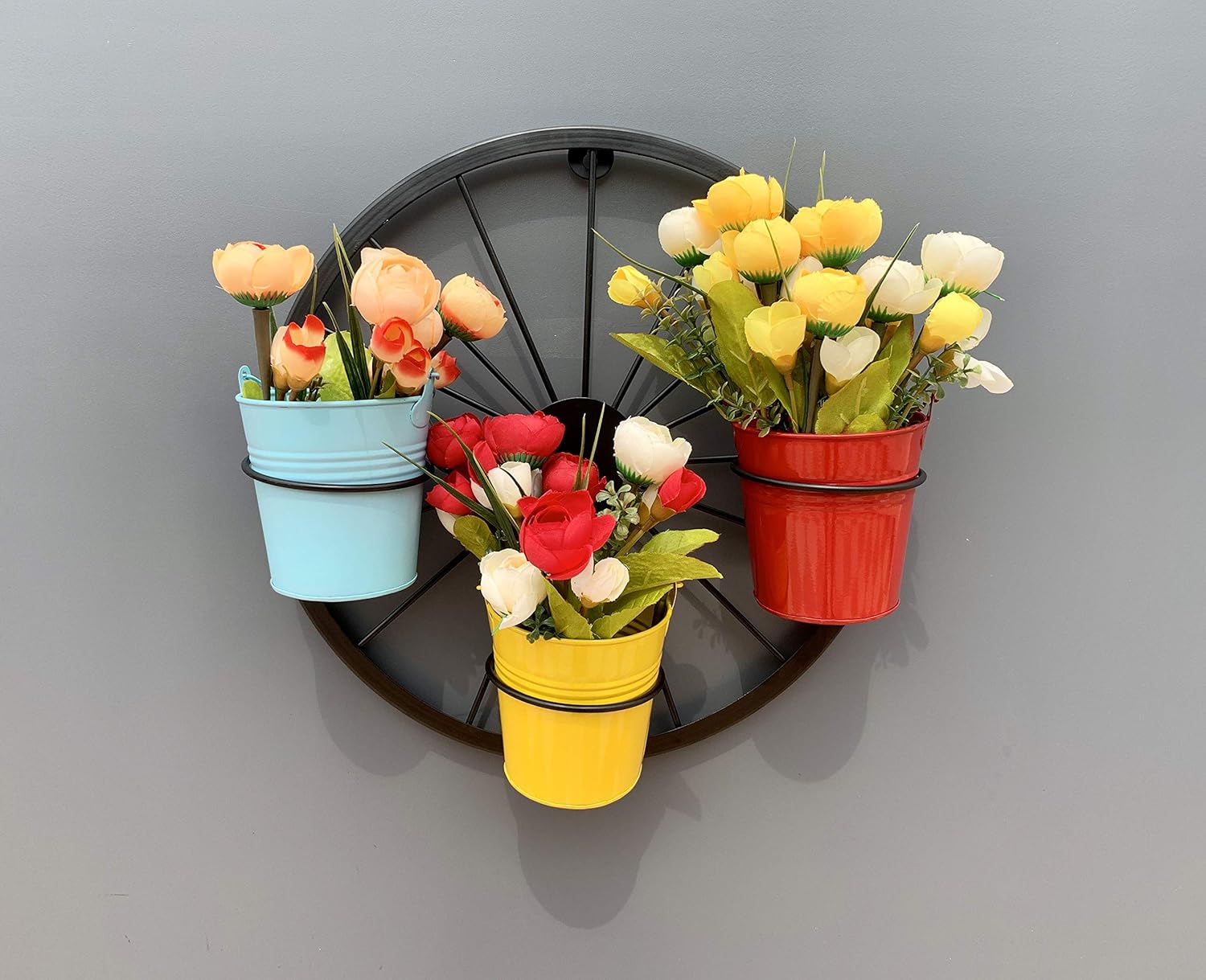 Best Outdoor Plant Stands to Spruce Up Your Garden 9 Maple Craft Metal Round Wheel Planter Bucket