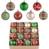 Valery Madelyn Ornaments for Christmas Tree, 16ct 2.36 Inches Red Green Gold Shatterproof Christmas Tree Decorations, Traditional Country Hanging Ball Ornaments Bulk for Xmas Holiday Decor