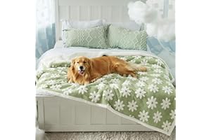 LE SURE Lesure Waterproof Dog Blanket for Large Dogs - Washable Double Sided Dog Blankets with Warm Jacquard Shag and Soft Sherpa Fleece, Pet Cat Blanket for Bed Protection, 3D Textured Cloud, Green