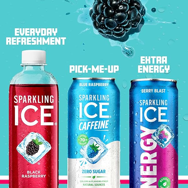 SPARKLING ICE CAFFEINE BLUE RASPBERRY SPARKLING WATER WITH CAFFEINE, ZERO SUGAR, WITH ANTIOXIDANTS AND VITAMINS,16 FL OZ CANS (PACK OF 12)