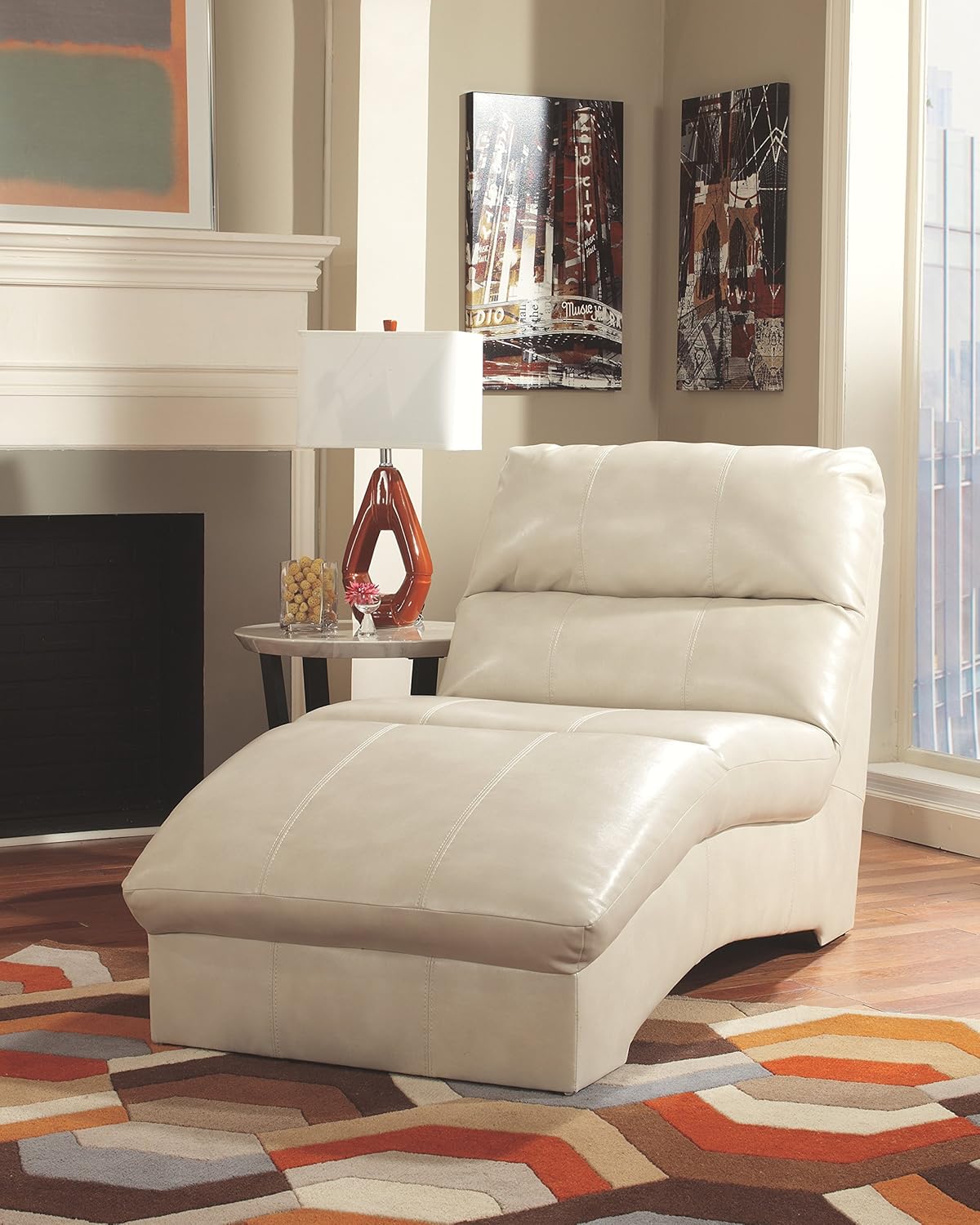 ashley chaise lounge chairs indoors on Amazon Com Ashley Paulie Leather Chaise Lounge In Taupe Furniture Decor