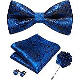 JEMYGINS Paisley Pre-tied Bow Tie and Pocket Square Cufflinks Lapel Pin Sets for Men 4PCS