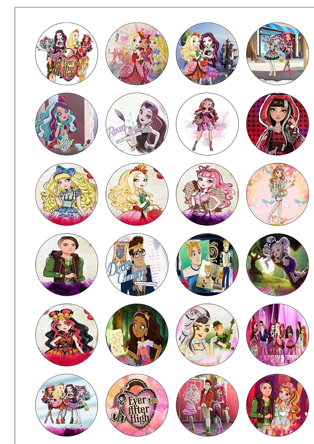 24 Precut Round Ever After High Edible Wafer Paper Cake Toppers
