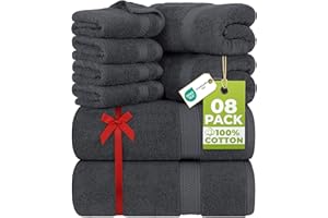 Utopia Towels 8 Piece Premium Towel Set, 2 Bath, 2 Hand, and 4 Wash Cloths, 600 GSM 100% Ring Spun Cotton, Highly Absorbent Towels for Bathroom, Gym, Hotel, and Spa, Grey