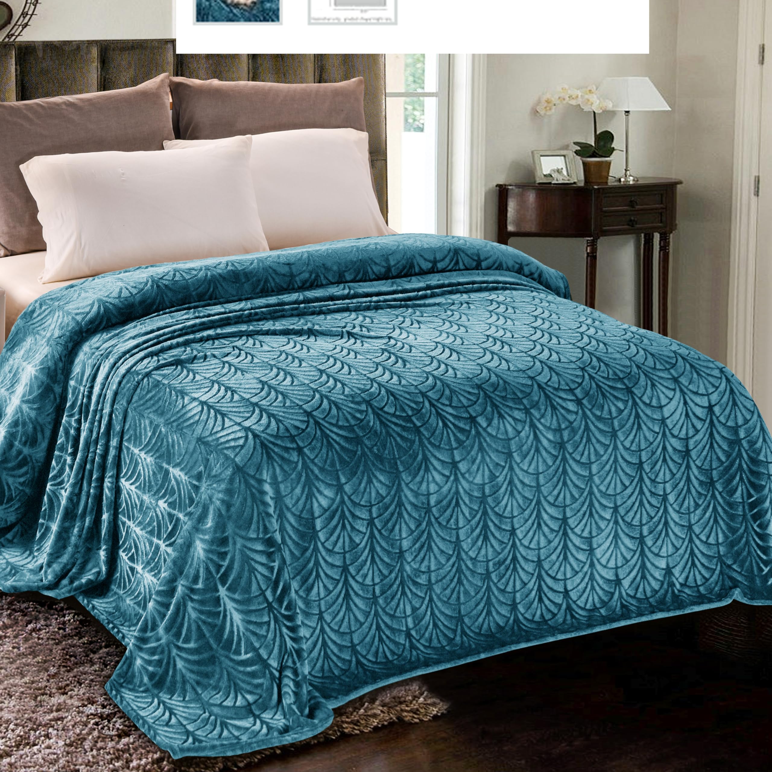 Whale Flotilla Flannel Fleece King Size Blanket for Bed, 230x264 CM Soft Fluffy Velvet Bed Blanket with Decorative Vintage Pattern for All Season, Warm and Lightweight, Teal — image 1