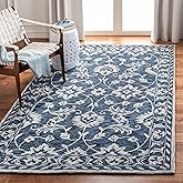 SAFAVIEH Micro-Loop Collection Area Rug - 5' x 8', Navy & Taupe, Handmade Country Cottage Wool, Ideal for High Traffic Areas 