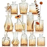 Der Rose Amber Glass Vases Set of 12, Small Bud Vases for Flowers, Rustic Wedding Centerpieces and Home Decor