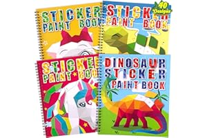 90SHINE 4PCS Crafts for Kids Ages 4-8 Sticker Books - Includes Unicorn Dinosaur Llama and More Animal Designs Gift Party Create 40 Pictures