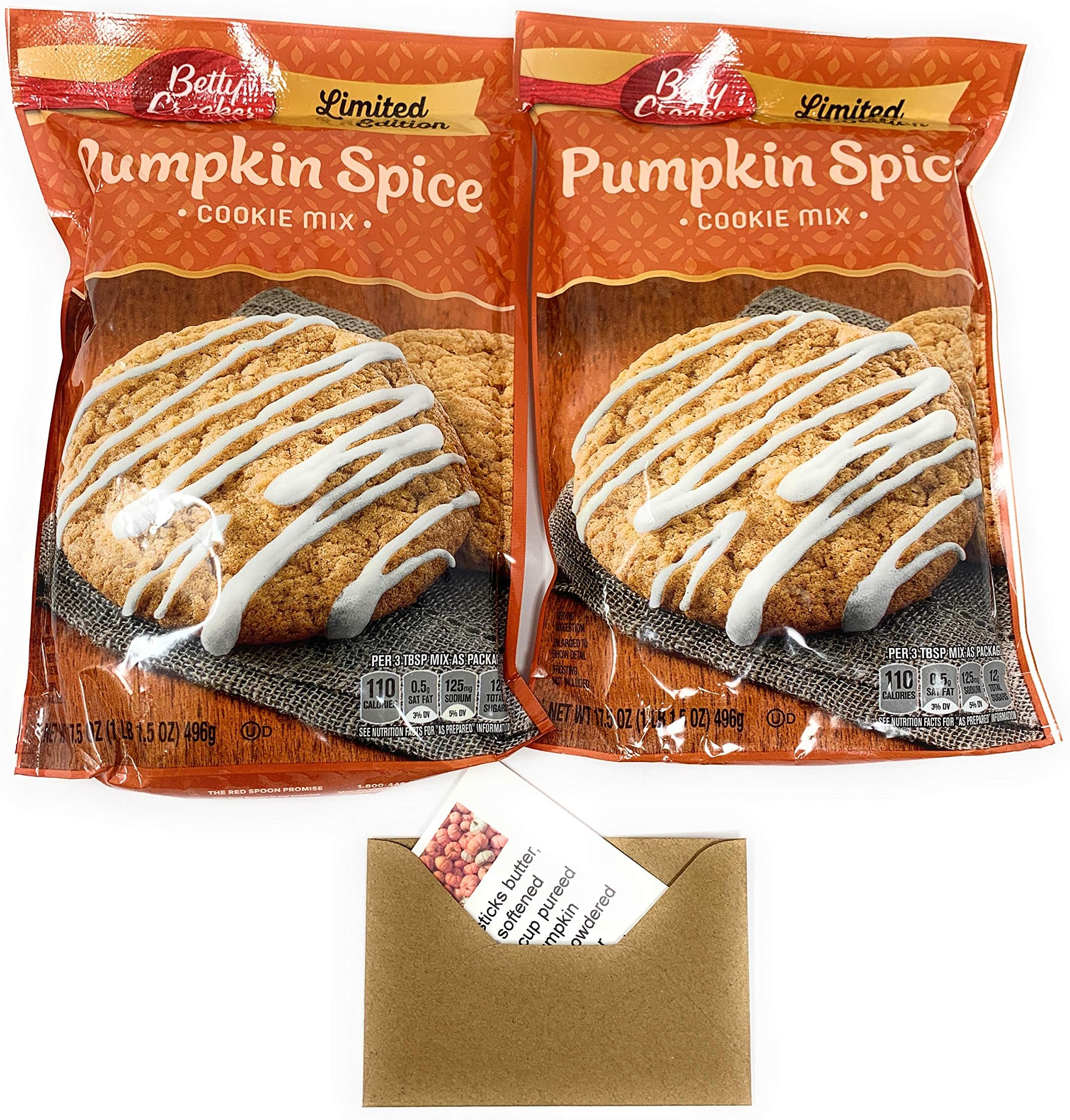 Betty Crocker Pumpkin Spice Cookie Mix and Pumpkin Spice Frosting Recipe Card, Pack of 2