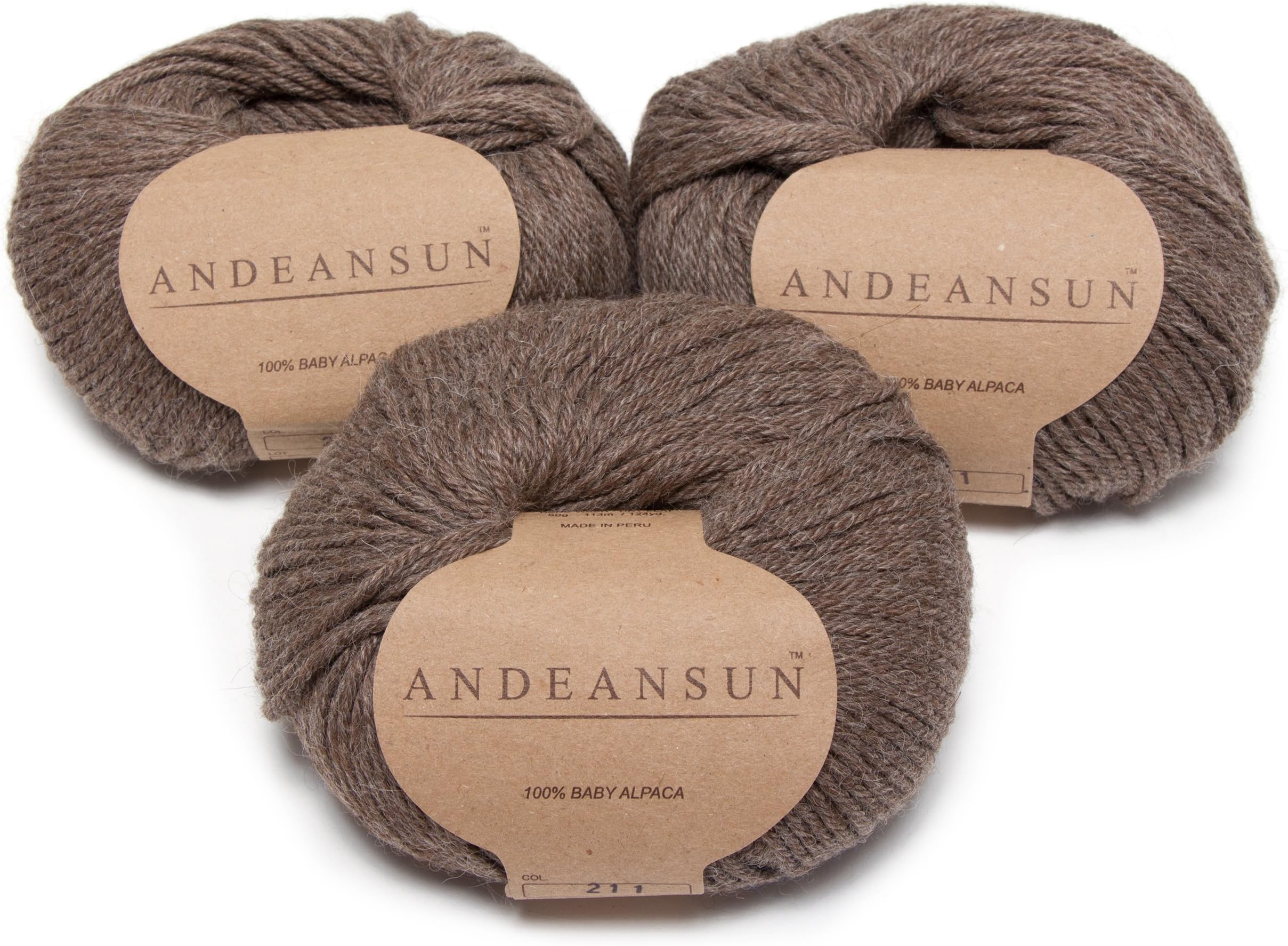 (Set of 3 - Heather Color)100% Baby Alpaca Yarn Not Wool [328 Yards Total] Brown Grey Heather, 3 DK