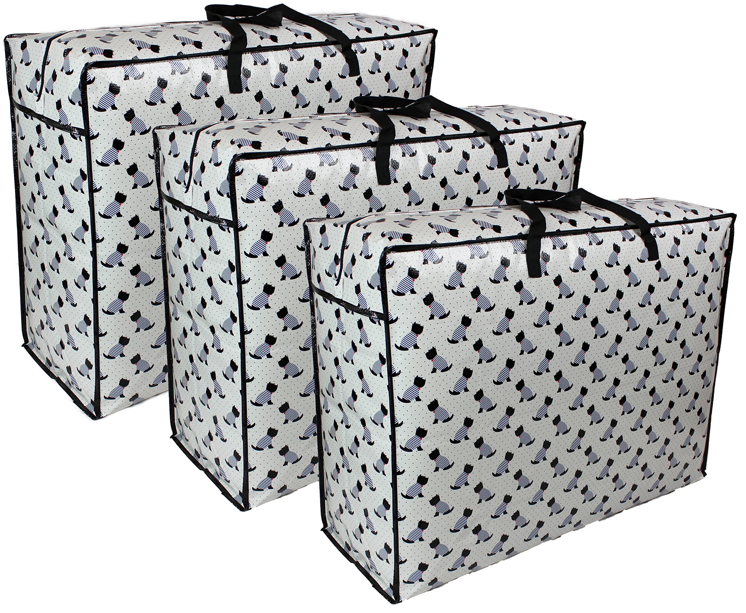 Storage Bags Water & Dust Resistant. Double zipped storage bags for toys, laundry, bedding. Underbed Wardrobe Space Saver Scotty Scottie dogs print (115 ltr 3x Pack)
