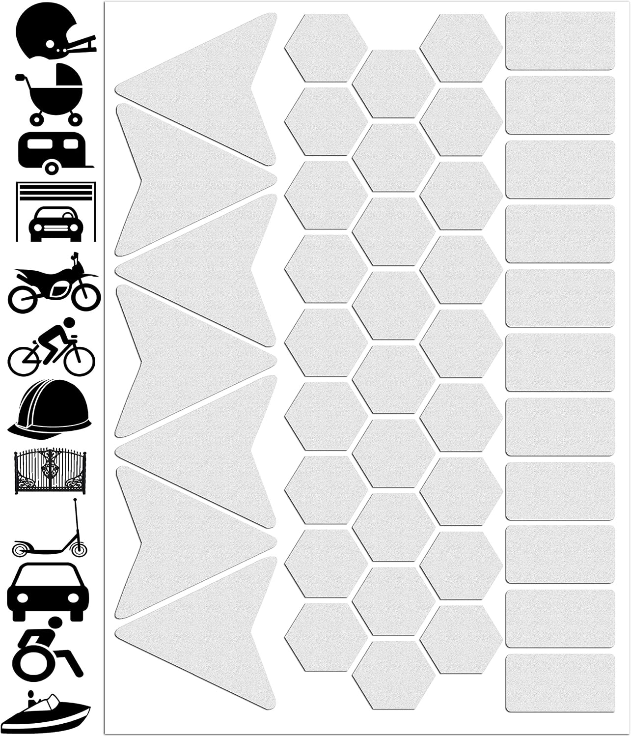 Biomar Labs® 45pcs High Visibility Warning Reflective Stickers Kit Decals White Reflector Highly Night Safety Visibility Universal Self