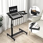 Panta Height Adjustable Rolling Laptop Stand, Overbed Table with 2 Tilting Desktops, Mobile Laptop Table for Couch with Cup H