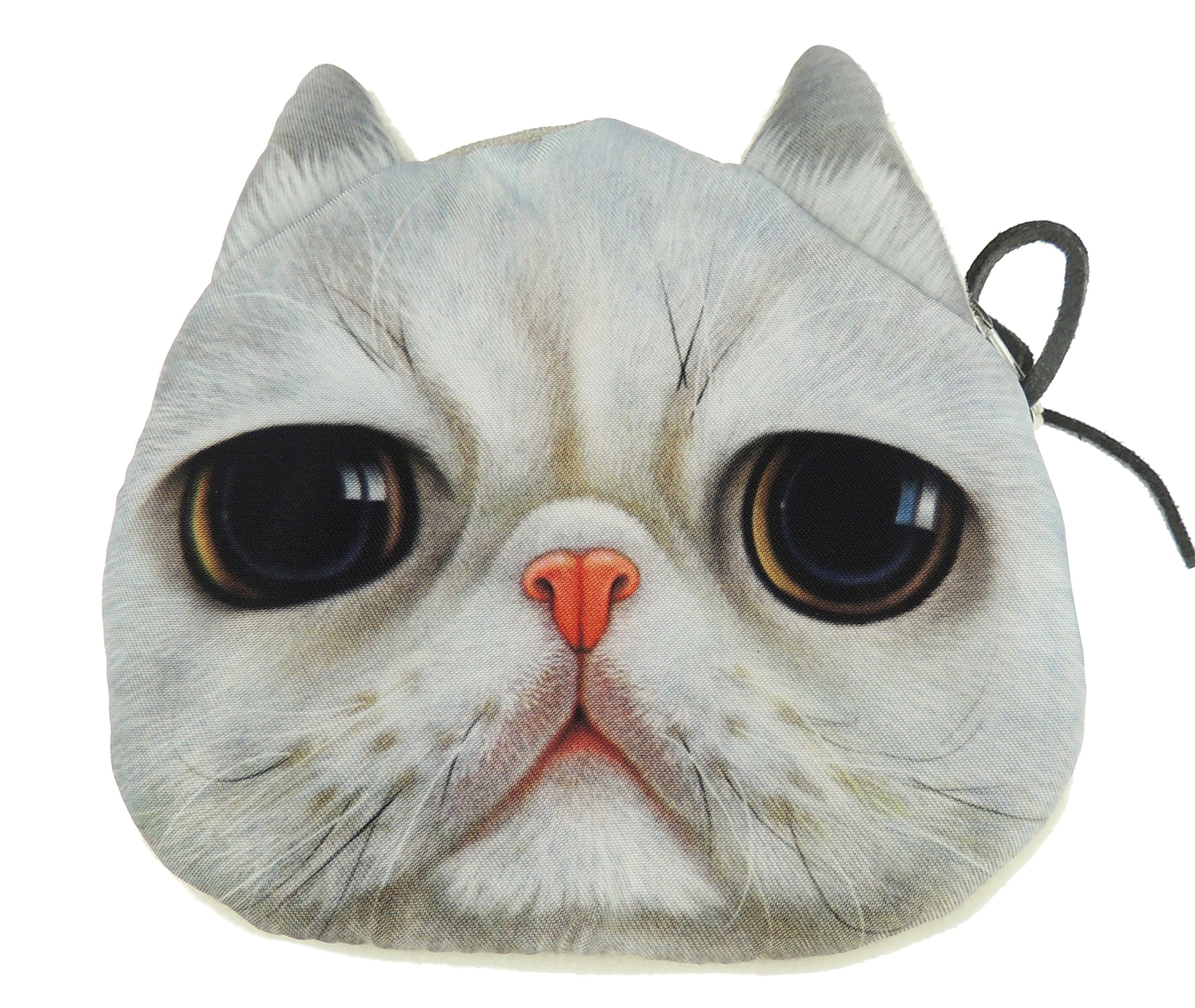 Womens Mens Cute Cat Kitten Kitty Animal Lovers Funny Christmas Birthday Gift Realistic Face Small Coin Change Money Makeup Zipper Holder Wallet Pouch Purse (White Persian)