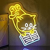 Xixkilly Cat Reading Book Neon Sign Reading Cat Neon Lights for Wall Decor Adorable Cat Neon Signs Dimmable Read Book LED Neon Sign for Classroom Library Children Studying Room Bedroom Decoration