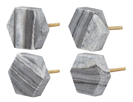 Set Of 4 Grey Hexagon Marble Knobs Or Pulls For Cabinets Dressers
