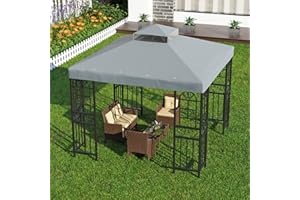 BIG LIGHTING DEALS 10'x10' Replacement Canopy Top Cover Only for Gazebo, Double Tiered Gazebo Covers for Outdoor Patio Garden Canopy(Gray)