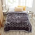 Hiyoko 11.5lbs Heavy Embossed Blanket 2Ply Reversible - Thick Warm Plush Korean Mink No-Lints, Valentine’s San Marcos Fleece Blanket, Adult Mexican Blankets 85" x 95" Gray/Beige