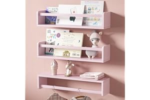 Senjie Nursery Book Shelves,15.7 inch Kids Bookshelf,Wall Book Shelves for Kids Room, Home Decor - Kitchen Spice Rack Set of 3 - Pink