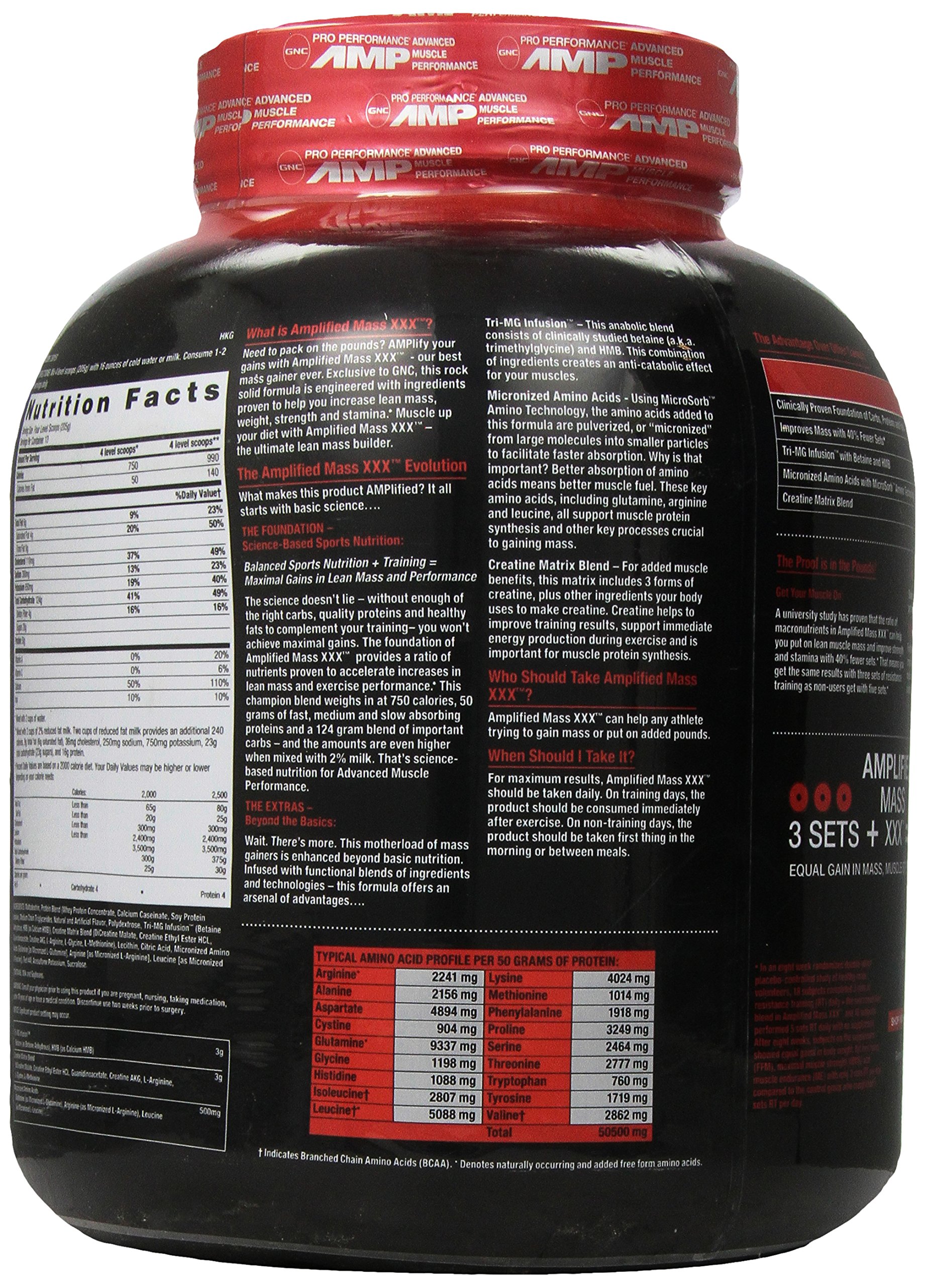 GNC Pro Performance AMP Amplified Mass XXX Weight Gainer, Strawberry, 6