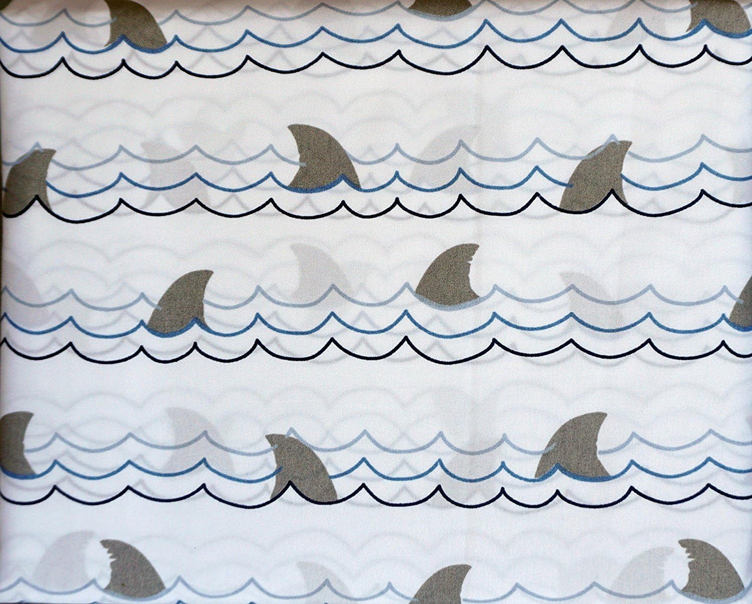 Boat House Kids Bedding 3 Piece TWIN Sheet Set Shark Fins Waves Ocean Blue Gray on White
