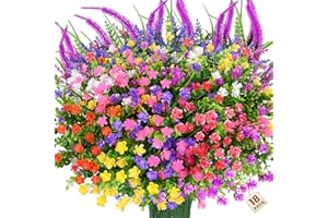 maxkes Artificial Plants Outdoor, 18PCS Artificial Flowers, UV Resistant Fake Flowers, Faux Flowers for Outdoor Planters for Front Porch Pot Decor