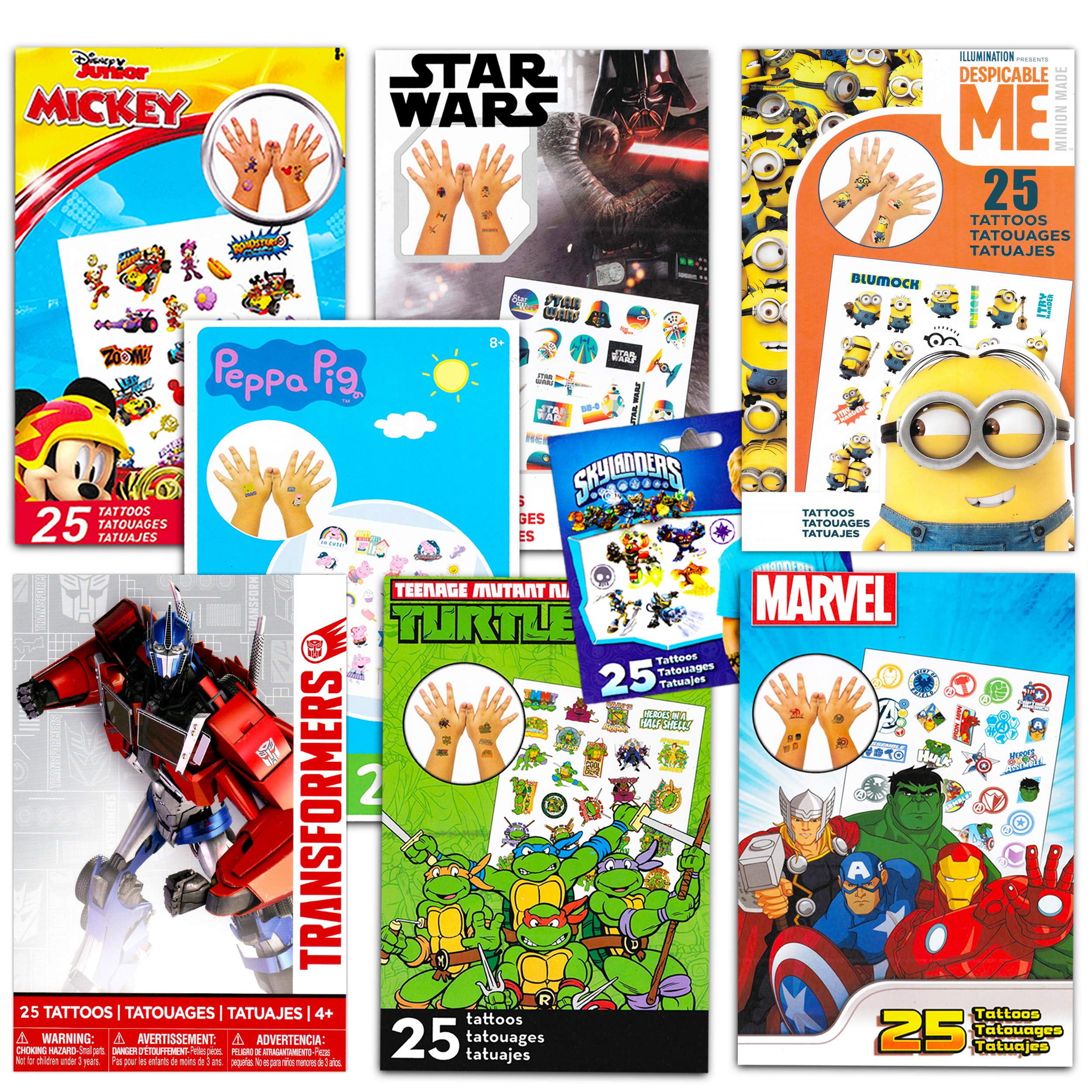 Disney TattoosTemporary for Boys Assortment ~ Bundle Includes 200 Assorted for Kids Featuring Dory, Avengers, Minions, Paw Patrol, Peppa Pig, and More (Bulk Party Pack, No Duplicates)