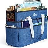 JJRING Craft Organizer Tote Bag, Large Art Storage Caddy with Multiple Pockets, Blue Sewing Bag for Art, Craft, Scrapbooking, Medical, and Office Supplies Storage