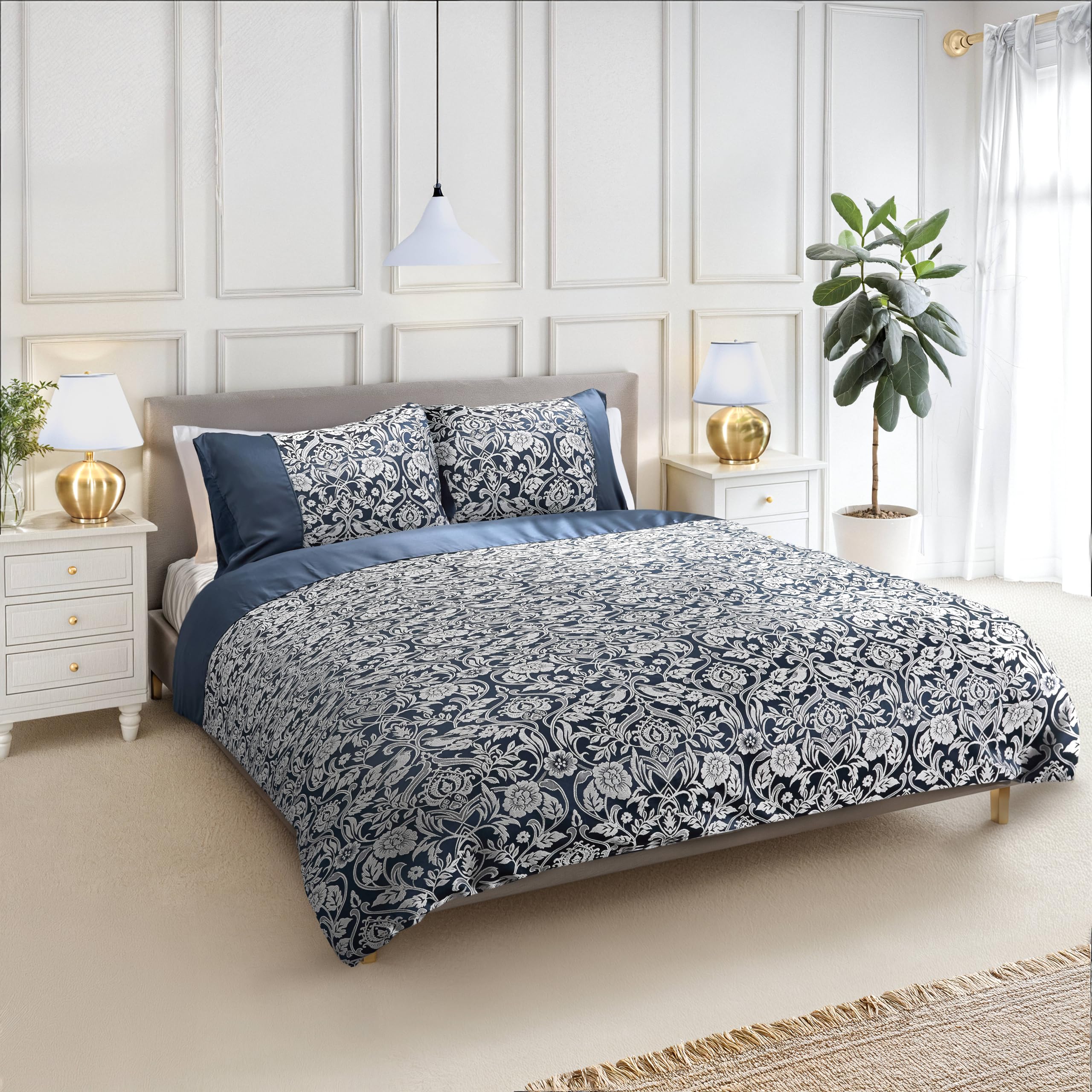Emma Barclay Eden - Embellished Jacquard Duvet Set in Navy - King