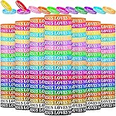 Jerify 200 Pcs Jesus Loves You Silicone Bracelet Christian Wristbands Bulk Bible Verse Rubber Bracelet Religious Colorful Bands for Party Favors Gifts Prizes(Intaglio Printing)