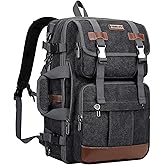 WITZMAN Canvas Travel Backpack for Men Large Laptop Backpack Fit 16 inch Carry-on Airline Approved Convertible Shoulder Rucksack(A6617-3 Black)