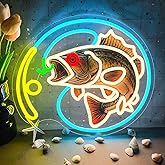 Fishing Neon Sign, Dimmable Fishing Hook Lights Neon for Wall Decor, Fishing Themed LED Neon Light Sign for Fishing Lovers Fishing Gear Store Man Cave Yacht Party Coastal Kitchen Bedroom Boy Presents (Fishing printing)