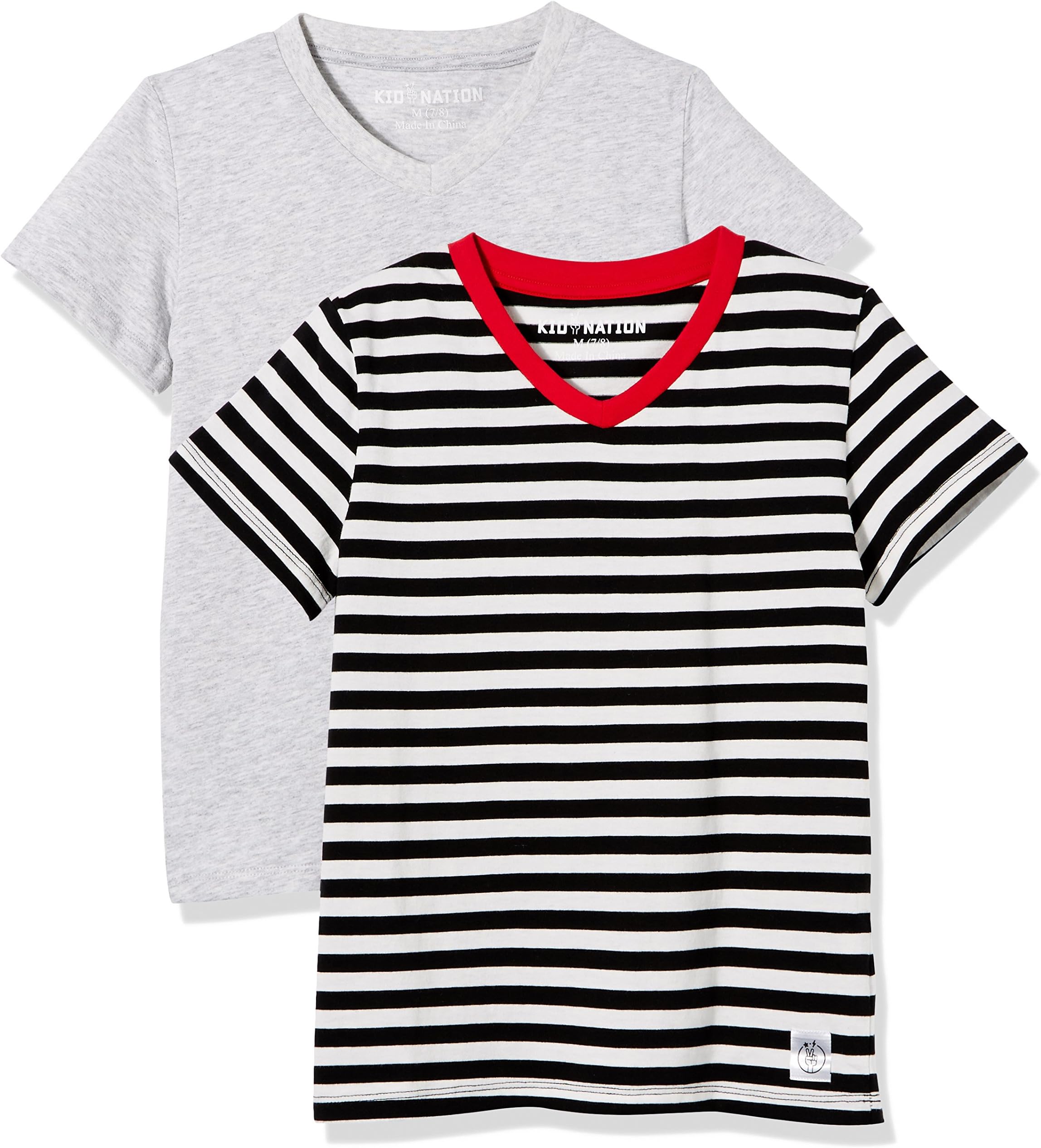 Kids Unisex 2 Packs 100% Cotton Tagless Short Sleeve Crewneck T Shirts Grey+White/Black(11 Years-12 Years)