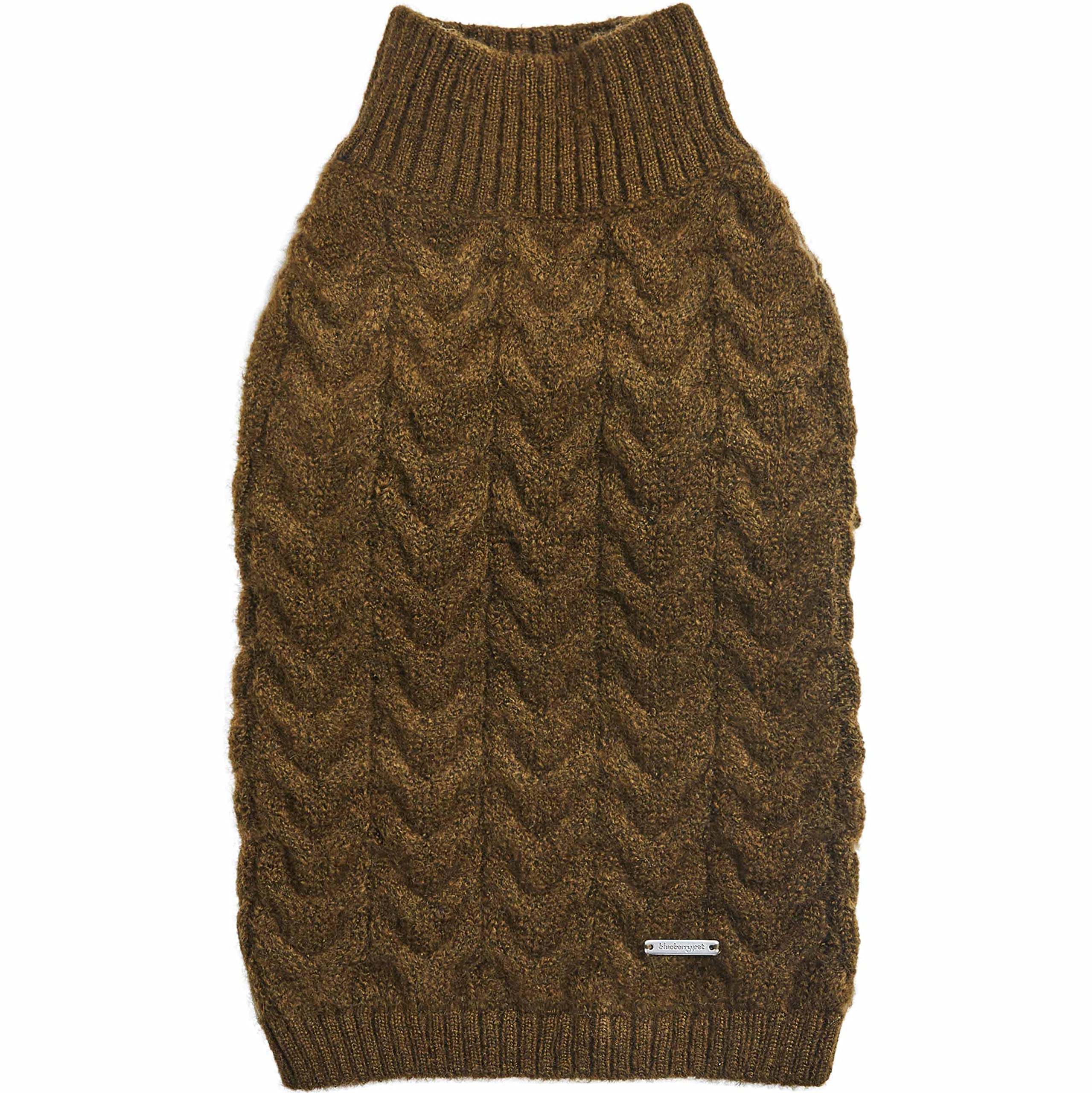 Blueberry Pet Classic Fuzzy Textured Knit Pullover Turtle-neck Dog Sweater in Dark Olive, Back Length 51cm, Pack of 1 Clothes for Dogs
