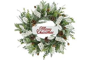 WreathDream 20 inch Artificial Christmas Wreath Winter Wreath for Front Door with White Wooden Holly Leaves,Lamb Ear Leaves for Front Door Farmhouse Indoor Outdoor Holiday Home Decor