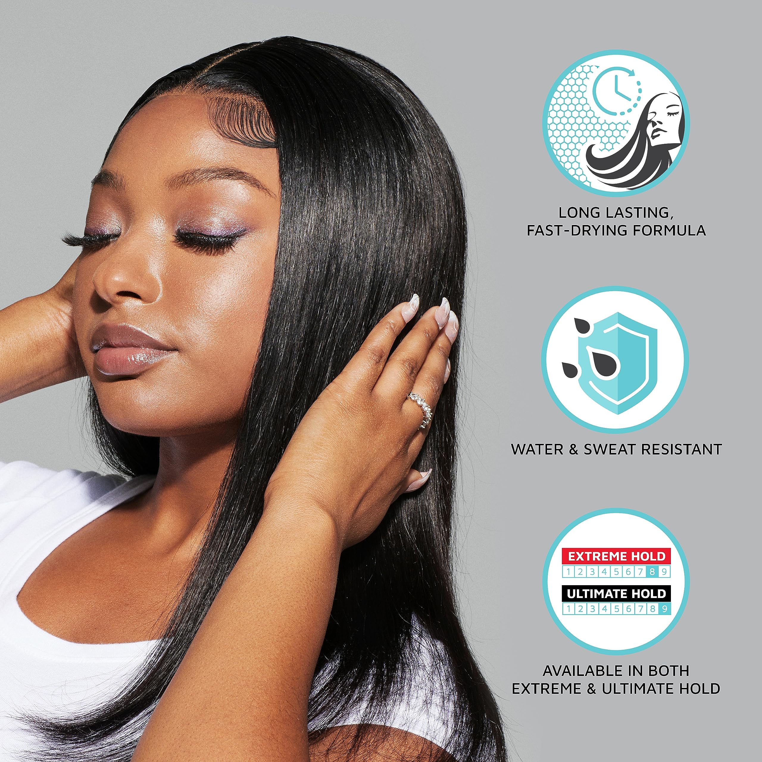 KISS Colors & Care Lace Bond Adhesive Spray Ultimate Hold 11.1 oz. - Adhesive for Lace Frontals, Sweat Proof, Water-Resistant, Fast Drying, Efficient Nozzle, Convenient, Super Secure for All Day