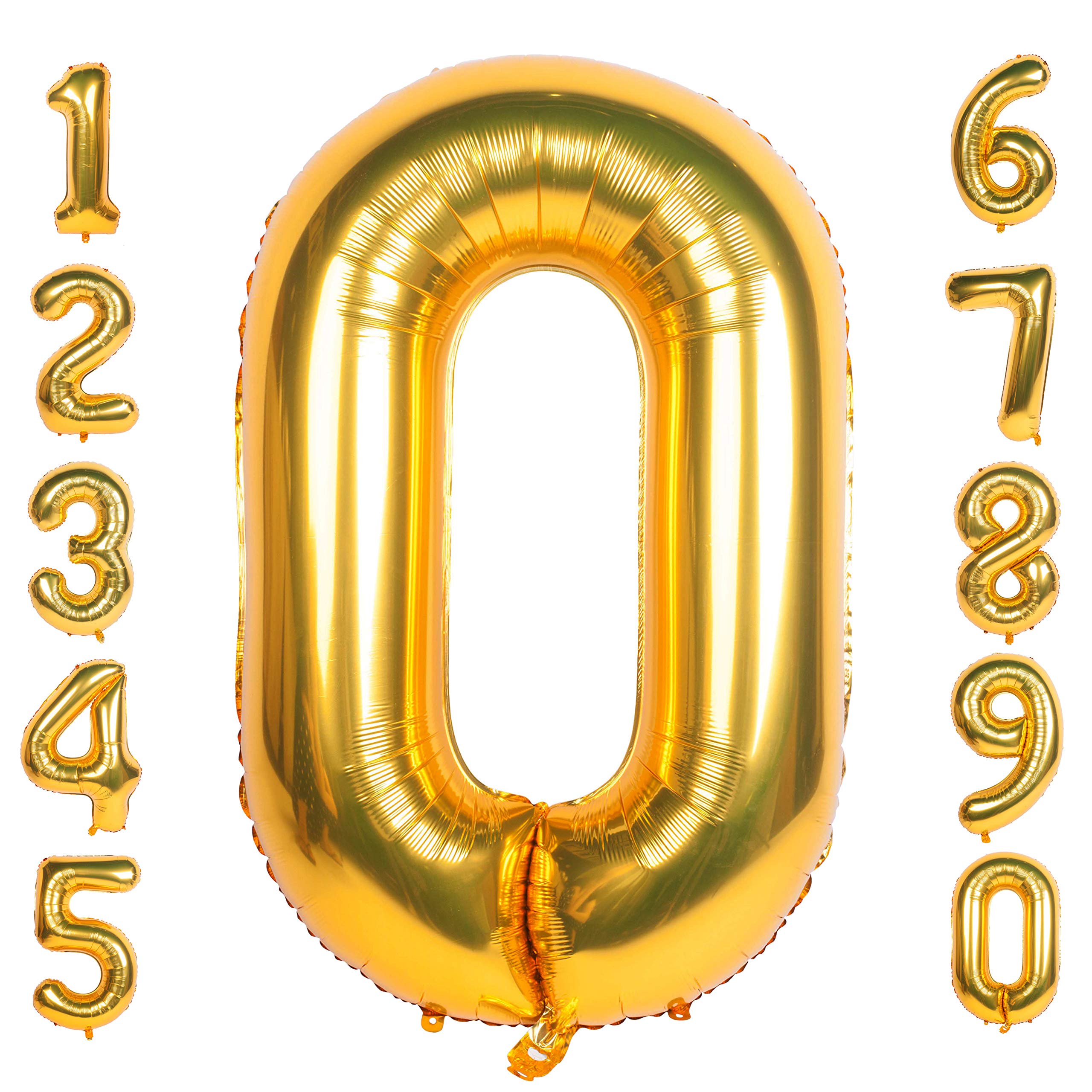 Gold 0 balloons 40 Inch Giant Helium Foil Number 0 to 9 Gold Balloon Birthday Wedding Party Digital Decorations (Number 0)