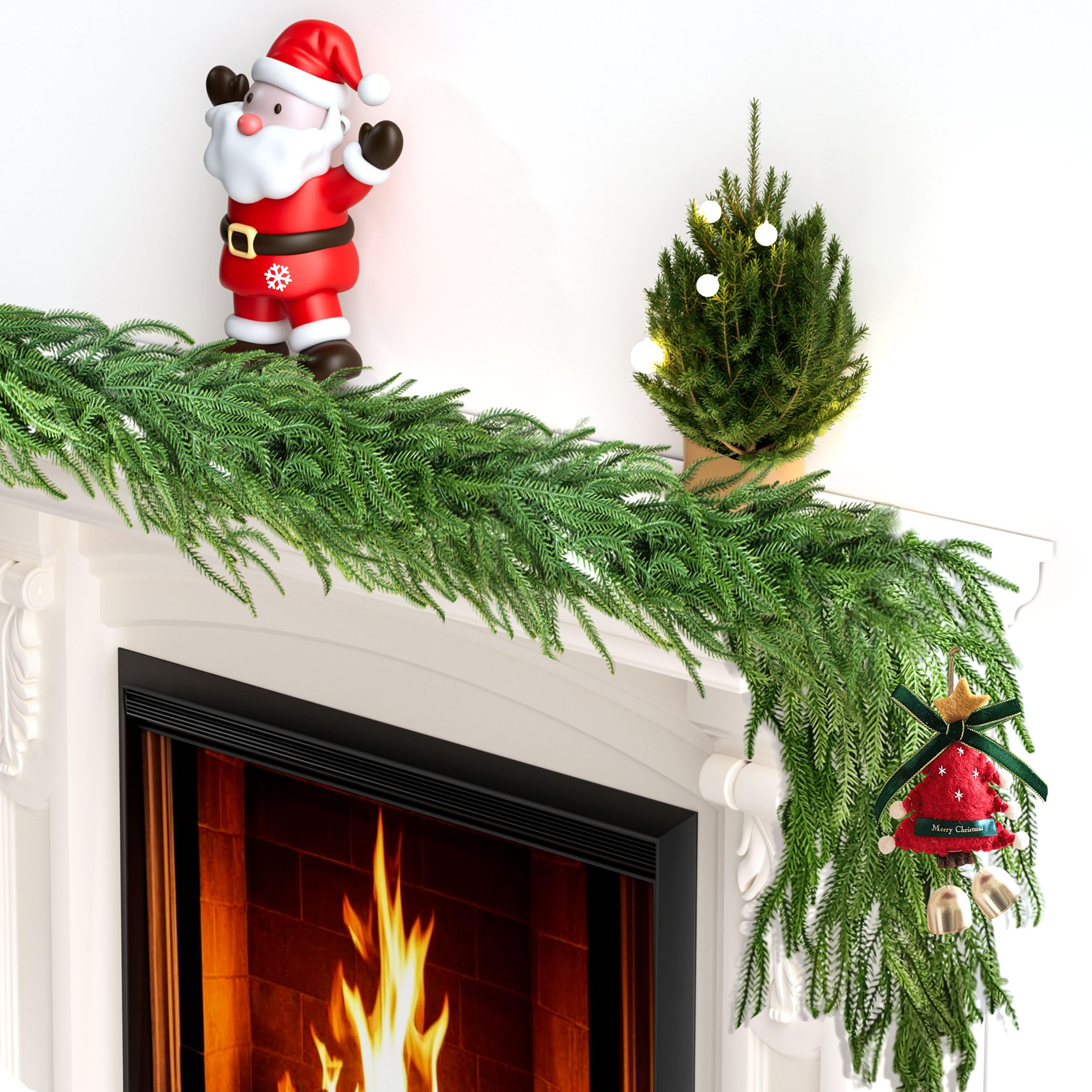 Photo 1 of 2 Pcs 6 Ft Artificial Norfolk Pine Garlands,Realistic Pine Garland,Artificial Greenery Garland for Christmas Table,Mantle, Wall, Indoor, Outdoor Decorations