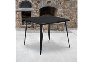 EMMA + OLIVER Commercial Grade 35.5" Square Black Metal Indoor-Outdoor Table