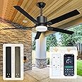 alescu Ceiling Fans with Lights:Outdoor/Indoor Ceiling Fan with Remote/APP Control,60 Inch Modern Ceiling Fan with 6 Speeds Reversible DC Motor,Black Outdoor Ceiling Fan for Patio,Bedroom Living Room