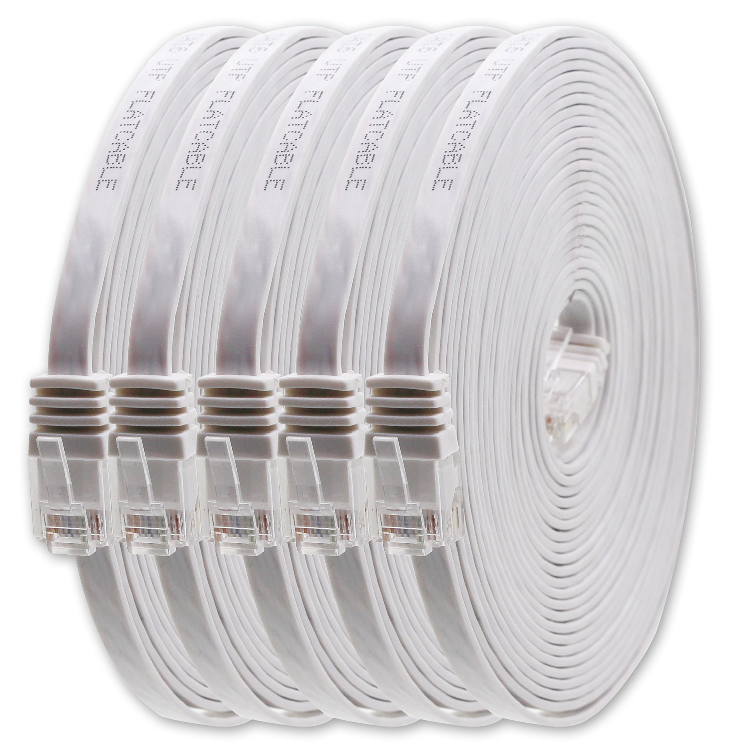 1aTTack.de 0.5m White 5 Pack Cat.6 Flat Network Cable - Up to 1000 Mbit/s Gigabit LAN (RJ45) - Compatible with Cat5, Cat5e, Cat.7, Cat7a - Suitable for Base-T Ethernet Networks & Various Devices