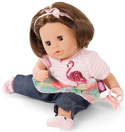 Götz 1916064 Cosy Aquini Flamingo Love Badepuppe - Puppe mit braunen Haaren, braunen Schlafaugen in 7-teiligen Set - 33 cm Mä