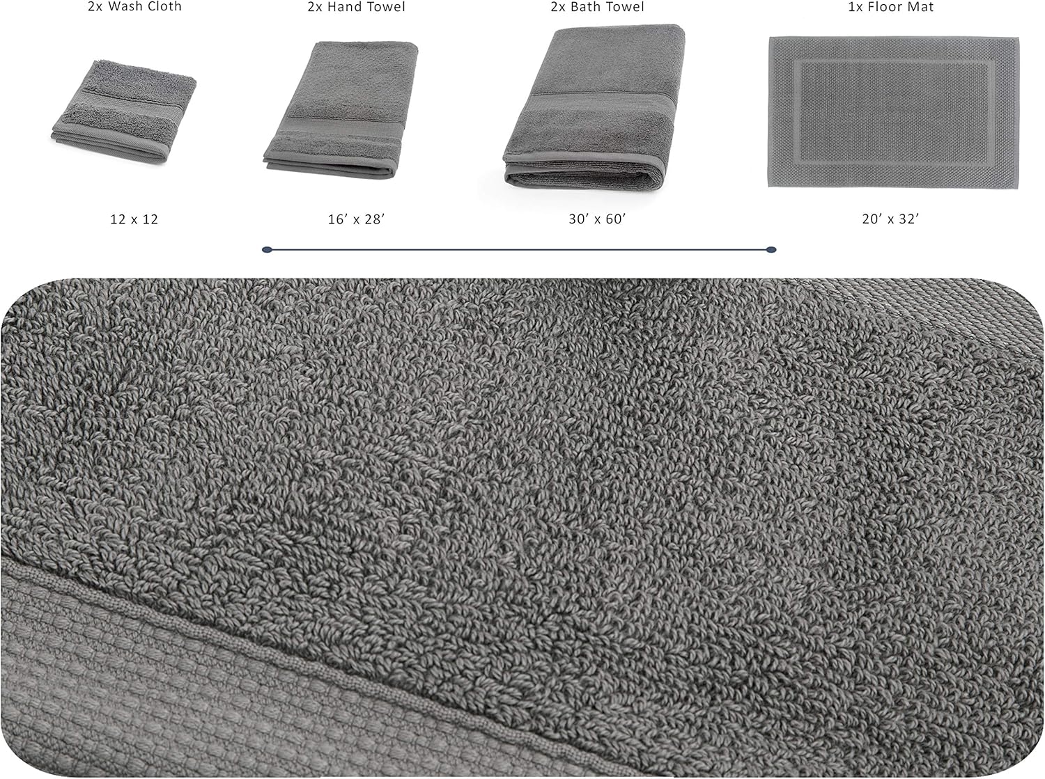 Blake Deluxe 7 Piece Bath Towel and Bath Mat Set - Densely Woven Premium Ultra Soft, High Absorbency Combed Cotton - Luxury Spa Bath Towels - 700 GSM (Light Grey): Home & Kitchen