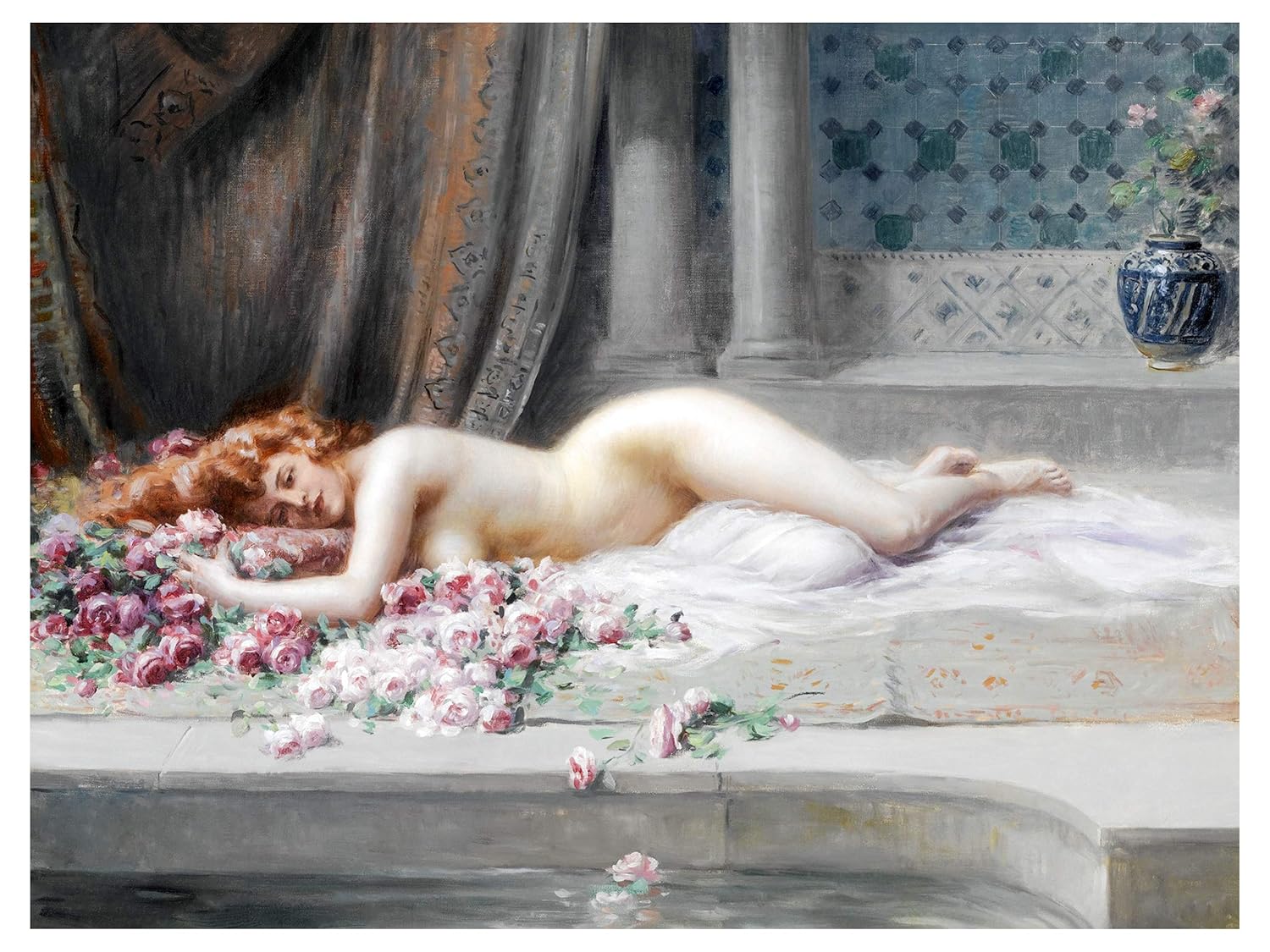 Fille nue fleurs D. Enjolras carrelage nu mural cuisine dosseret marbre céramique - Photo 2 sur 18