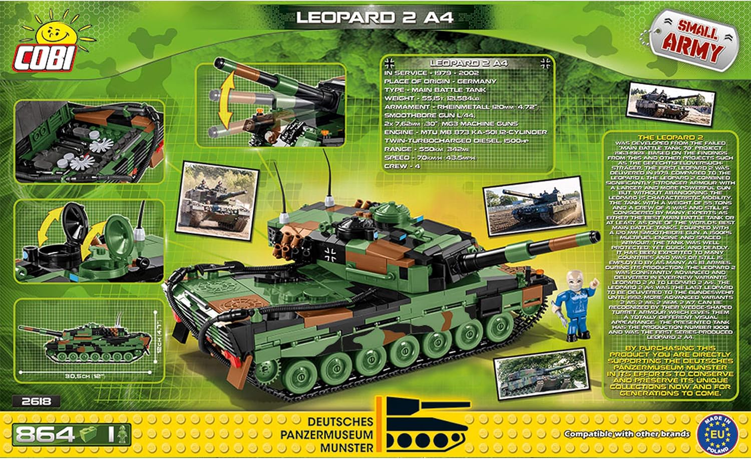 COBI Small Army Tank Museum Leopard 2 A4, Multicolor, Green, Brown, Black, ca. 50 cm - Image 3