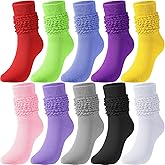 SATINIOR 10 Pairs Women's Slouch Knitted Socks Scrunch Boot Knee High Sock Winter Warm Long Crew Stacked Socks (Bright Color)(Bright Color)